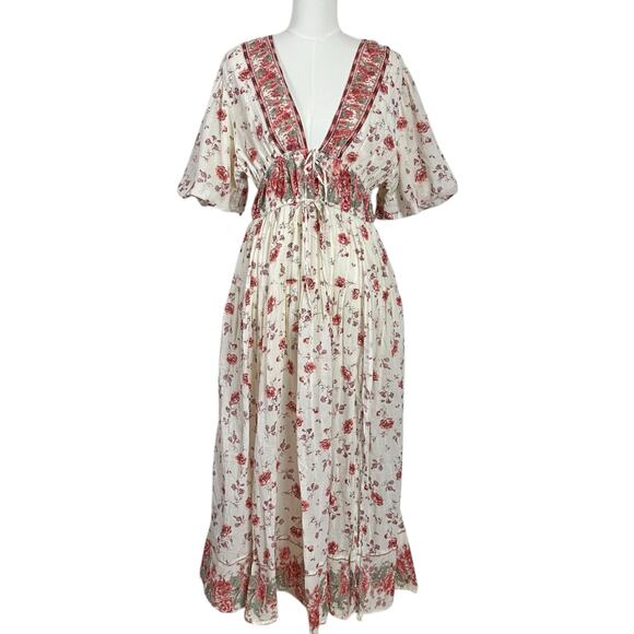 Free People Lysette Maxi Dress in Tea Combo Large Bohemian Gypsy Indian Cotton - Picture 10 of 16